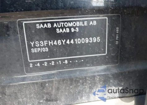 2004 Saab 9-3 Aero z USA, uszkodzony, nr VIN YS3FH46Y441009395